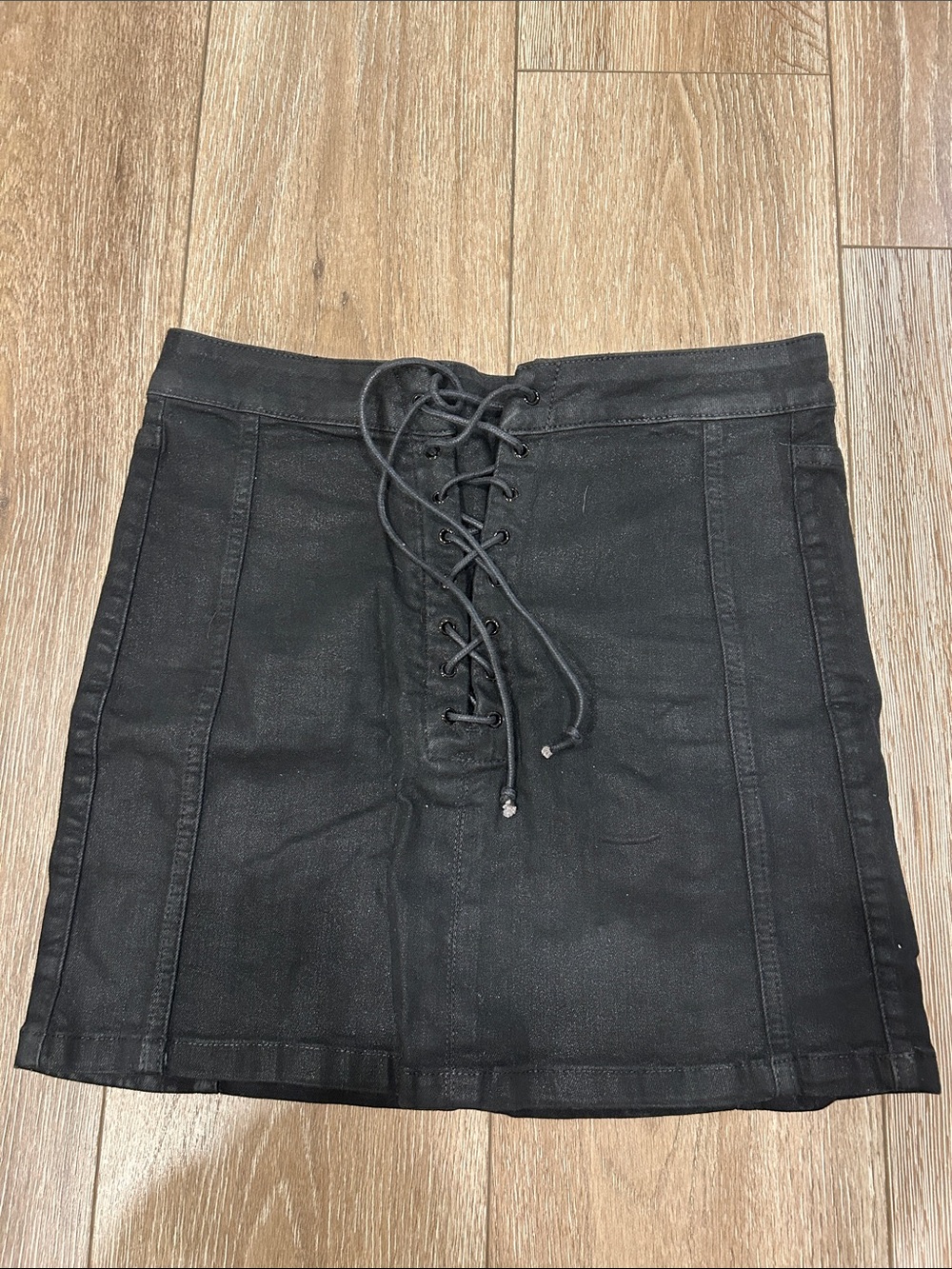 BDG Black Lace-Up Denim Mini Skirt